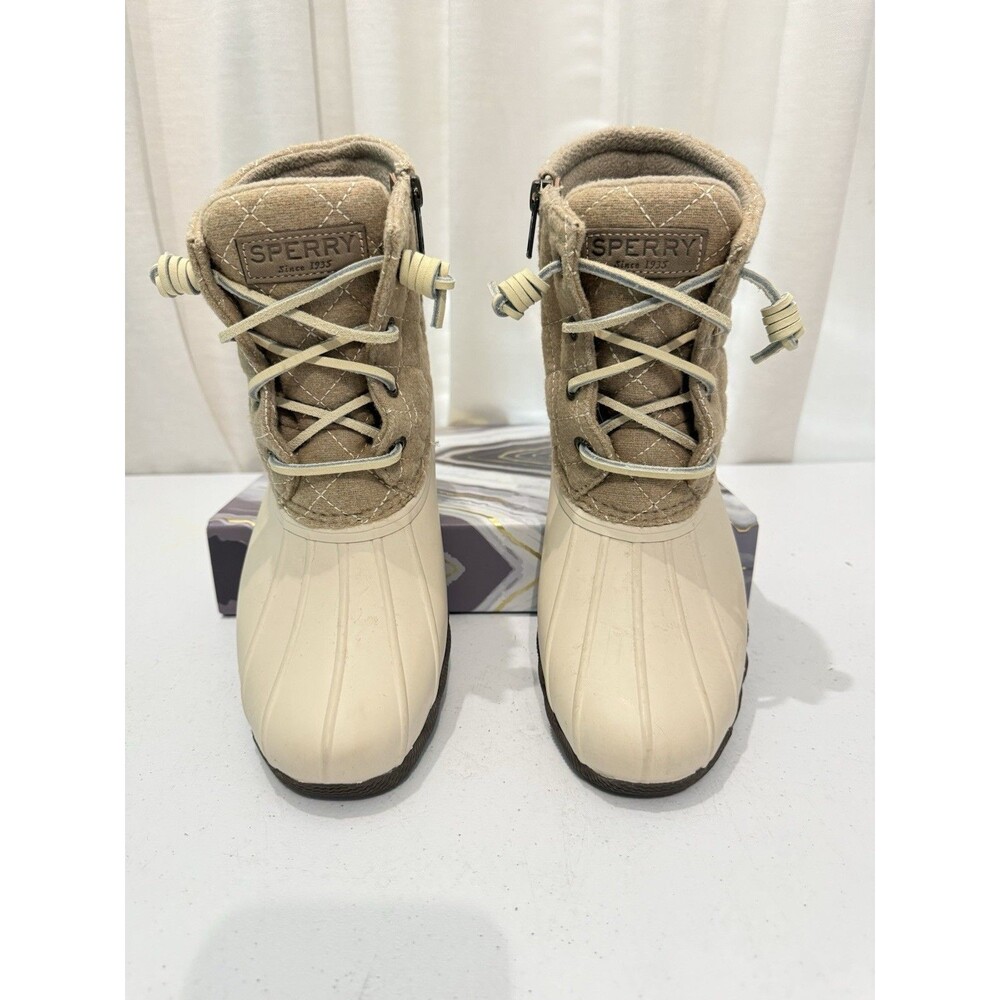 Sperry Saltwater Quilted Wool Duck Boots Cream / Beige Waterproof Women's Sz 6.5